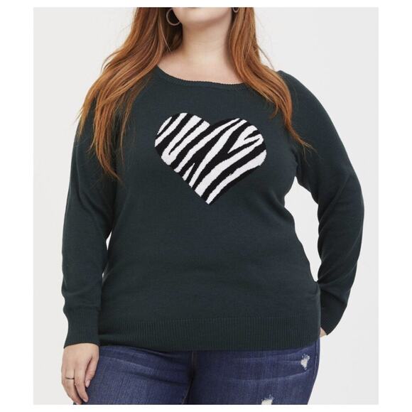Torrid Women's Green Zebra Heart Pullover Sweater Size 2X - Picture 1 of 10